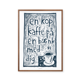 En kop kaffe på en bænk med dig - blå