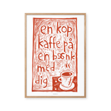 En kop kaffe på en bænk med dig - rød