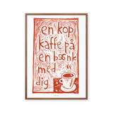 En kop kaffe på en bænk med dig - rød