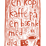 En kop kaffe på en bænk med dig - rød