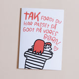 Tak fordi du har passet så godt på vores børn - A5 kort m. konvolut